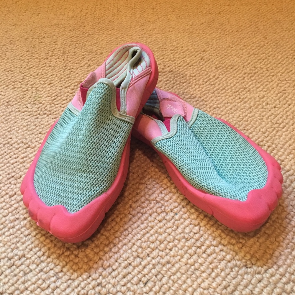 Blue and pink water shoes